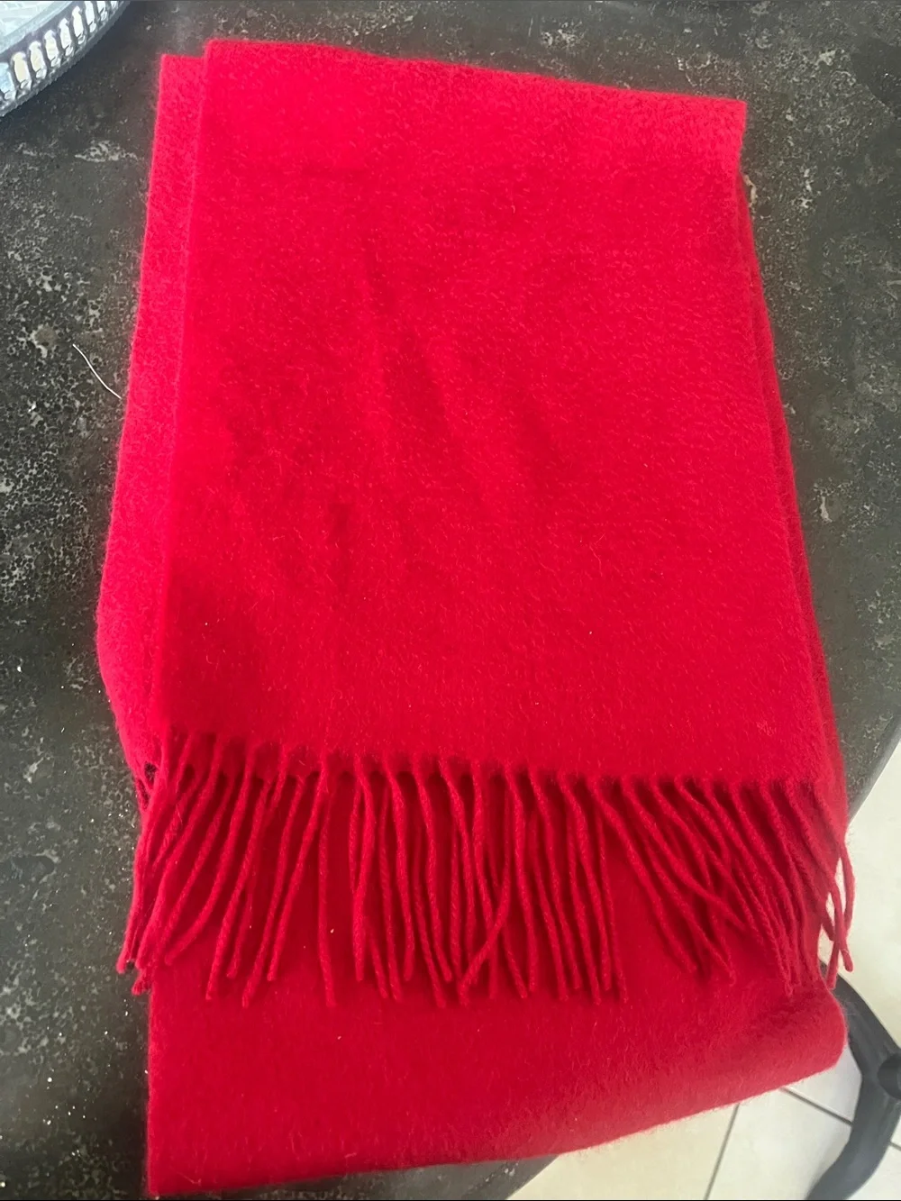Luxurious Charter Club candy apple red 100% Cashmere scarf with fringe